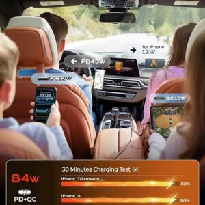 LISEN Retractable Car Charger, 84W Car Charger USB C Fast Charge, Multi Cigarette Lighter Adapter, 4 in 1 Car Accessories Birthday Gifts for Men Women Dad Mom Husband, for iPhone 17 16 15 14 13 12 11 - Image 2