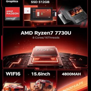 MALLRACE Gaming Laptop,16GB RAM 512GB SSD Laptop Computer with Numeric KB,AMD Ryzen 7 7730U (Beat Intel i7-1255,up to 4.5GHz), Radeon Graphics,15.6inch FHD Display AMD Laptop,Type_C,WiFi 6 - Image 5