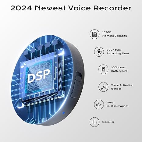 132G (9800 Hour) Voice Activated Recorder - Elasound Voice Recorder with AI-Intelligent Triple Noise Reduction, Portable Audio Recorder for Work, Lectures,100H Continuous Recording Device