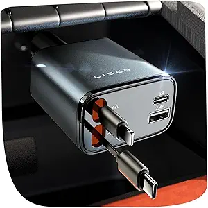 LISEN Retractable Car Charger, 84W Car Charger USB C Fast Charge, Multi Cigarette Lighter Adapter, 4 in 1 Car Accessories Birthday Gifts for Men Women Dad Mom Husband, for iPhone 17 16 15 14 13 12 11